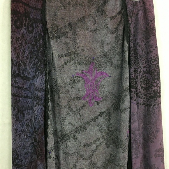 JGs Mad Lab Skirt Womens Sz M Maxi Purple Gray Floral Art to Wear Stretch - Picture 5 of 9